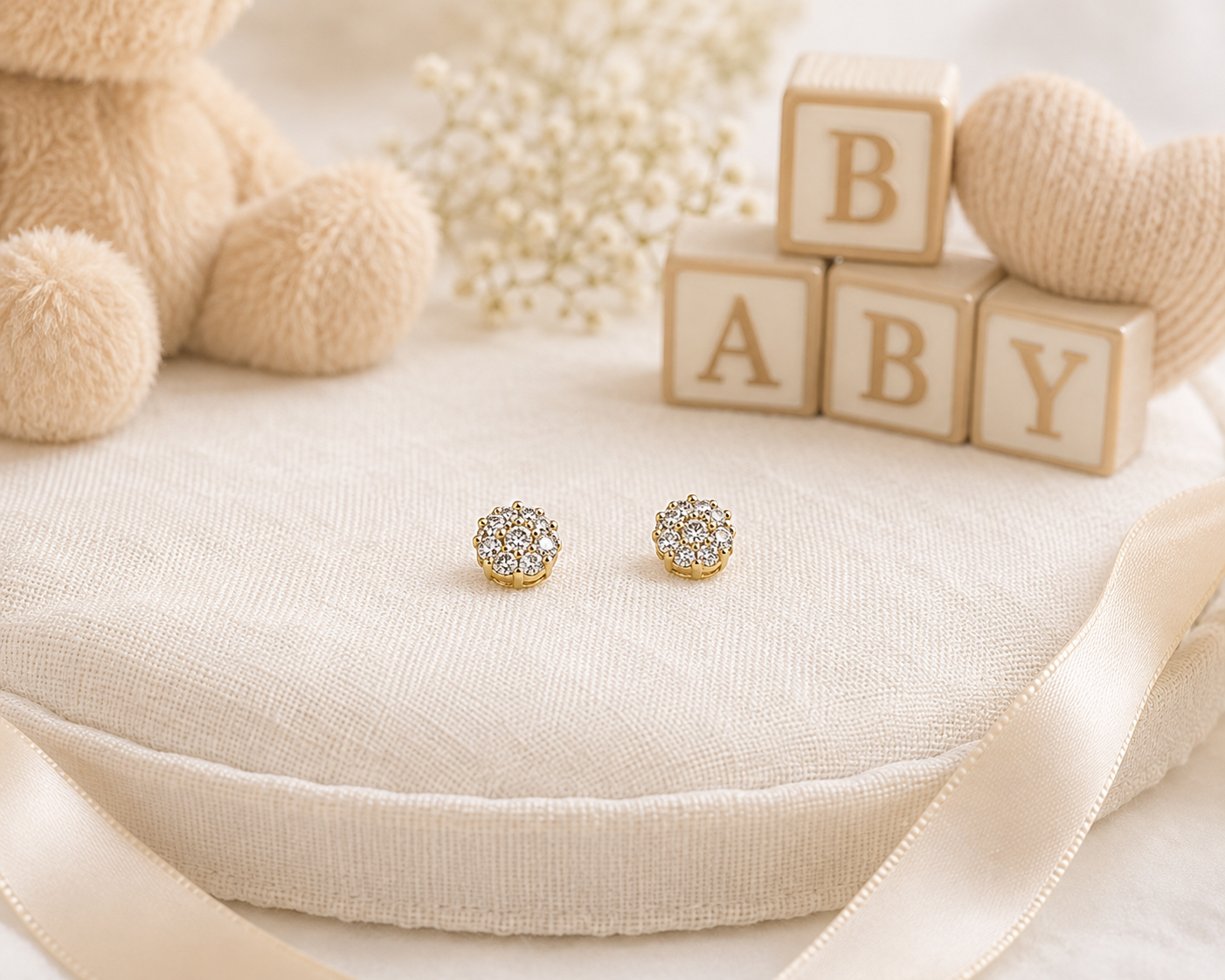 10K Yellow Gold Flower Diamond Stud Earrings – .10ct Natural Diamonds