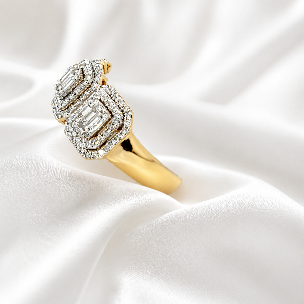 10K Yellow Gold Past, Present & Future Ring | Round & Baguette Diamonds
