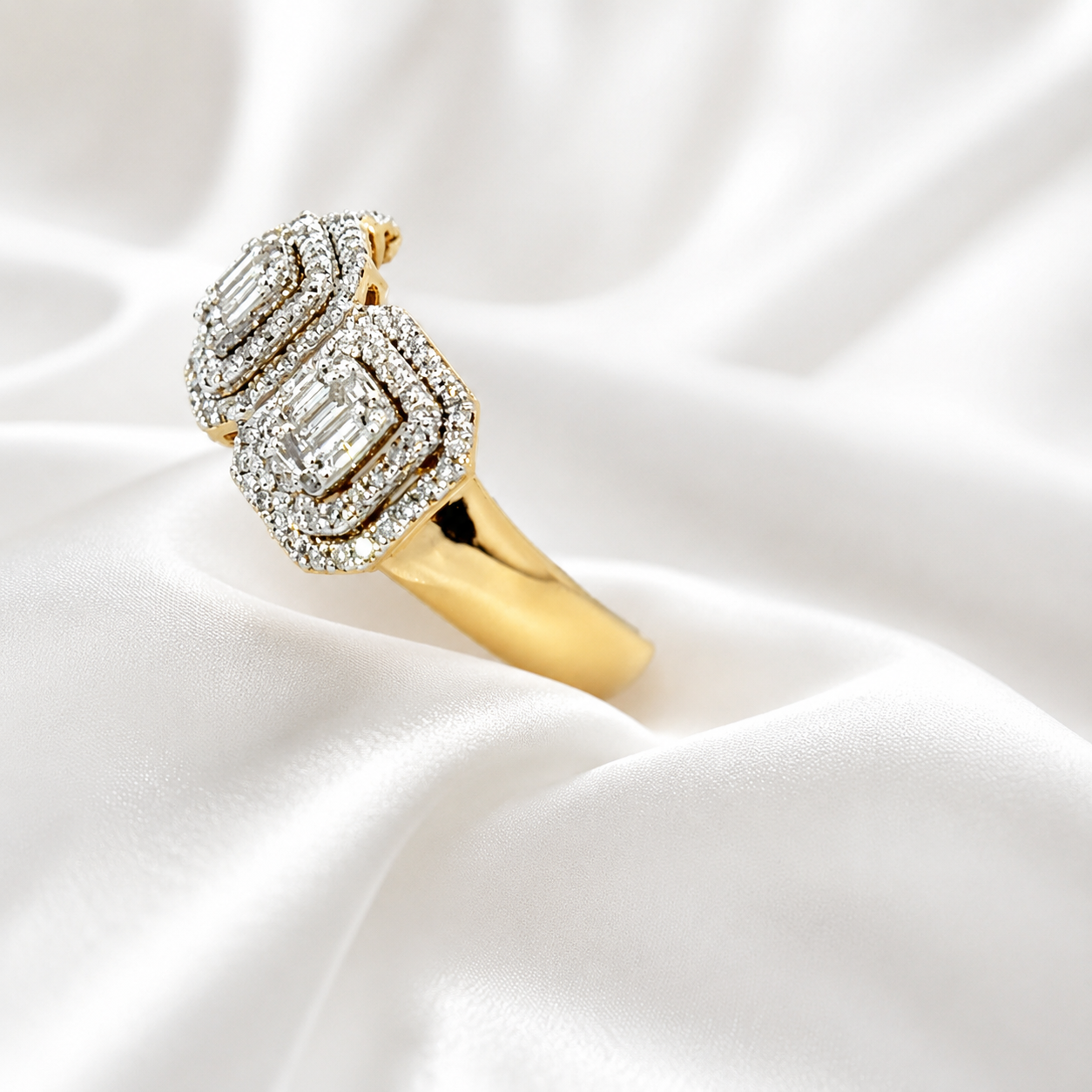 10K Yellow Gold Past, Present & Future Ring | Round & Baguette Diamonds