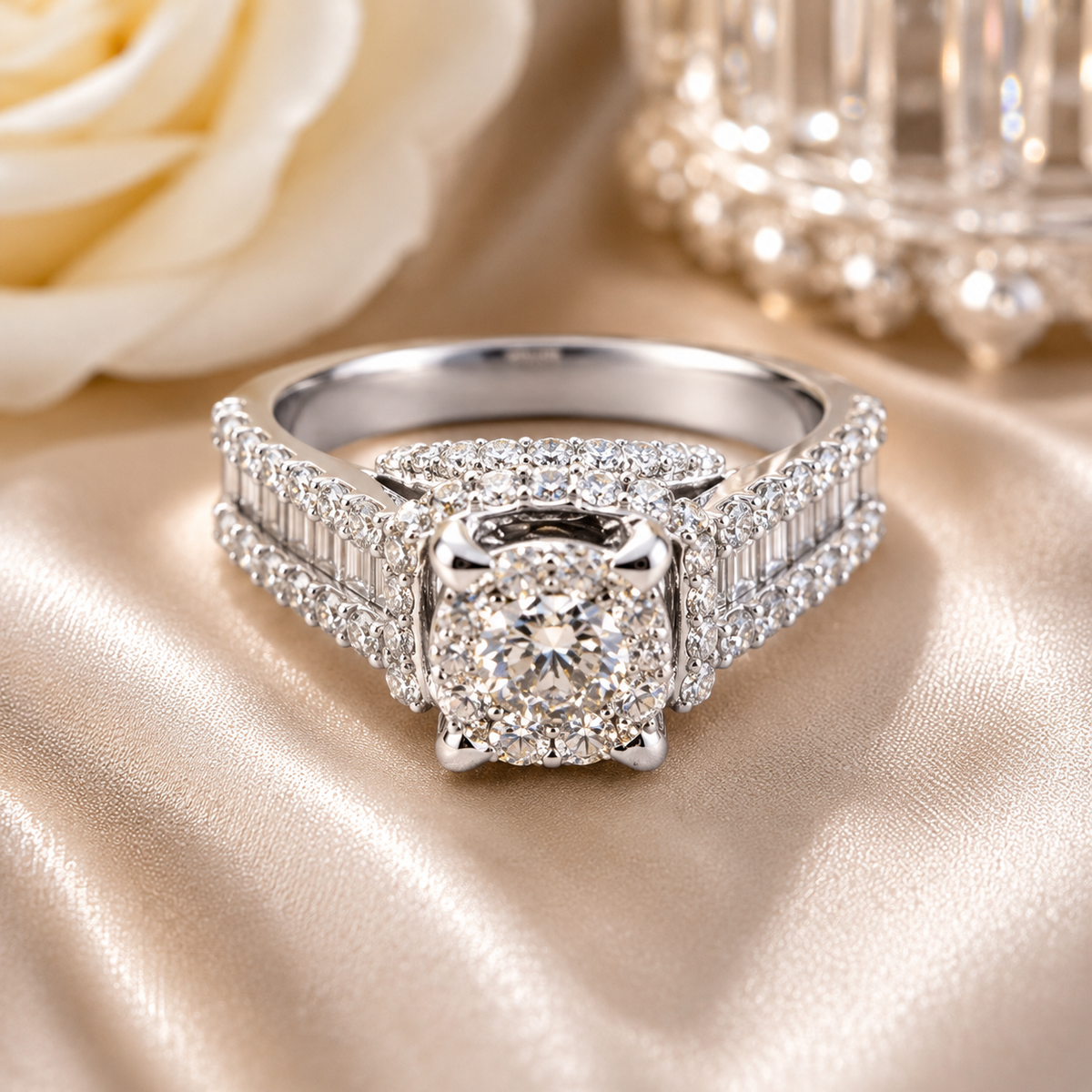 14K White Gold Natural Diamond Engagement Ring 1.75ct | Size 7