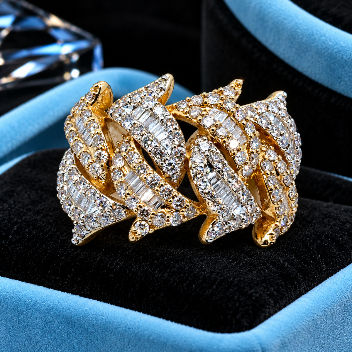 10K Yellow Gold 1.50 Carat Natural Diamond Barbed-Wire-Inspired Ring
