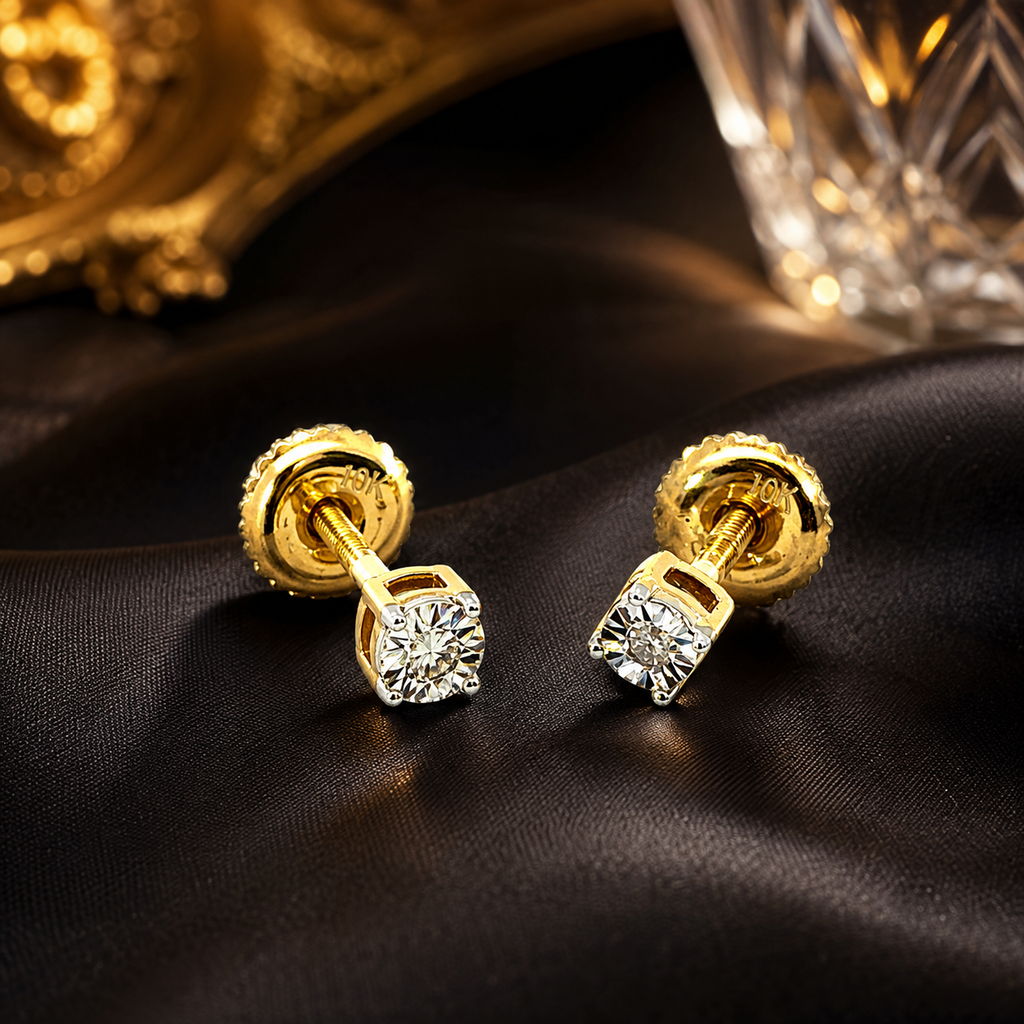 10K Yellow Gold Diamond Baby Earrings – .02ct Natural Diamonds