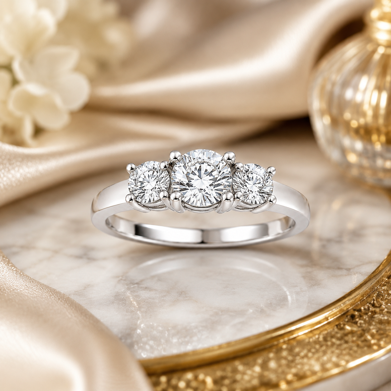 Past Present & Future Ring | 1.85ct Natural Diamonds | 14K White Gold