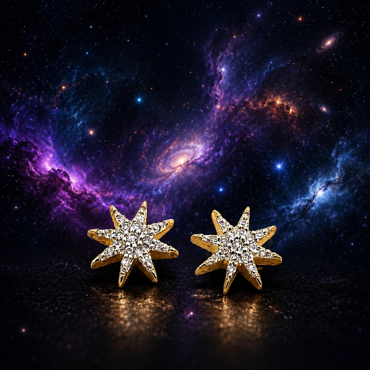 10K Yellow Gold Stardust Diamond Stud Earrings