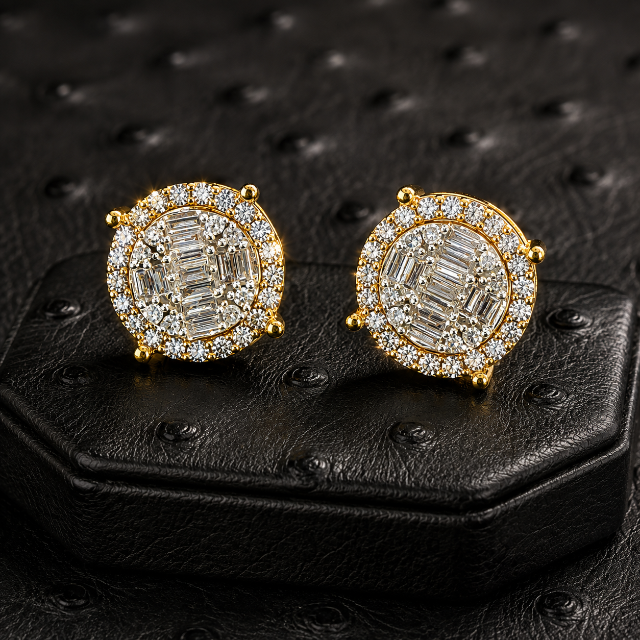 10K Yellow Gold Round & Baguette Diamond Earrings – .65ct Natural Diamonds SI1