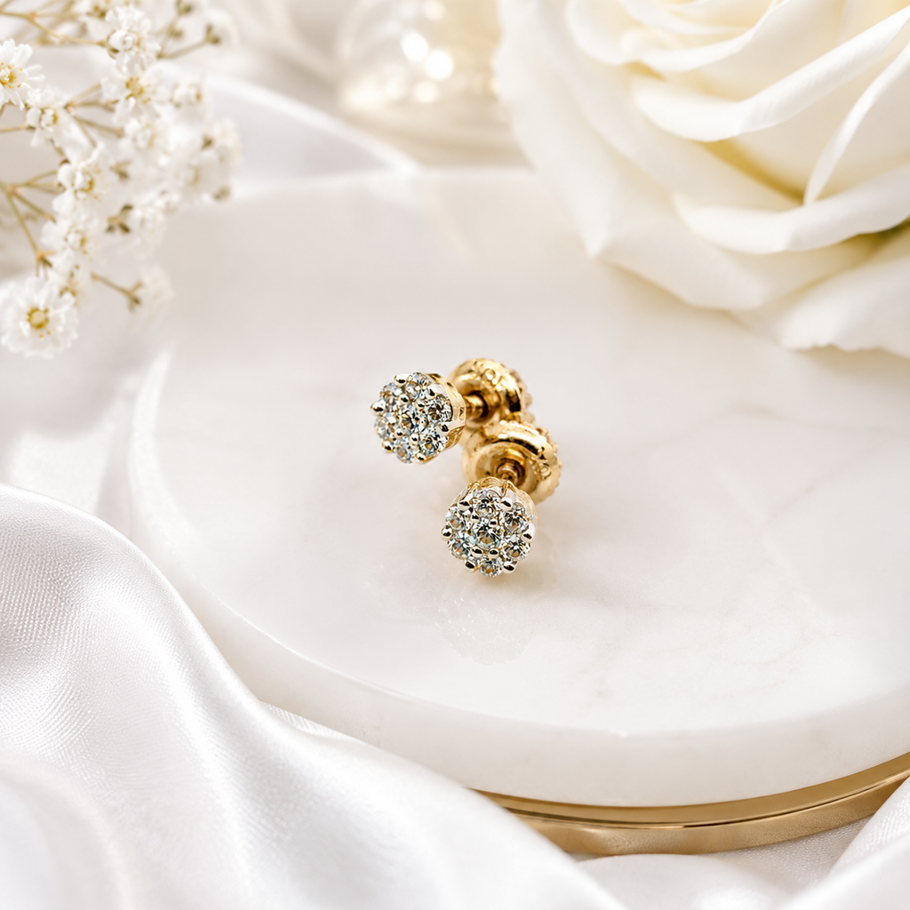 10K Yellow Gold Flower Diamond Stud Earrings – .10ct Natural Diamonds