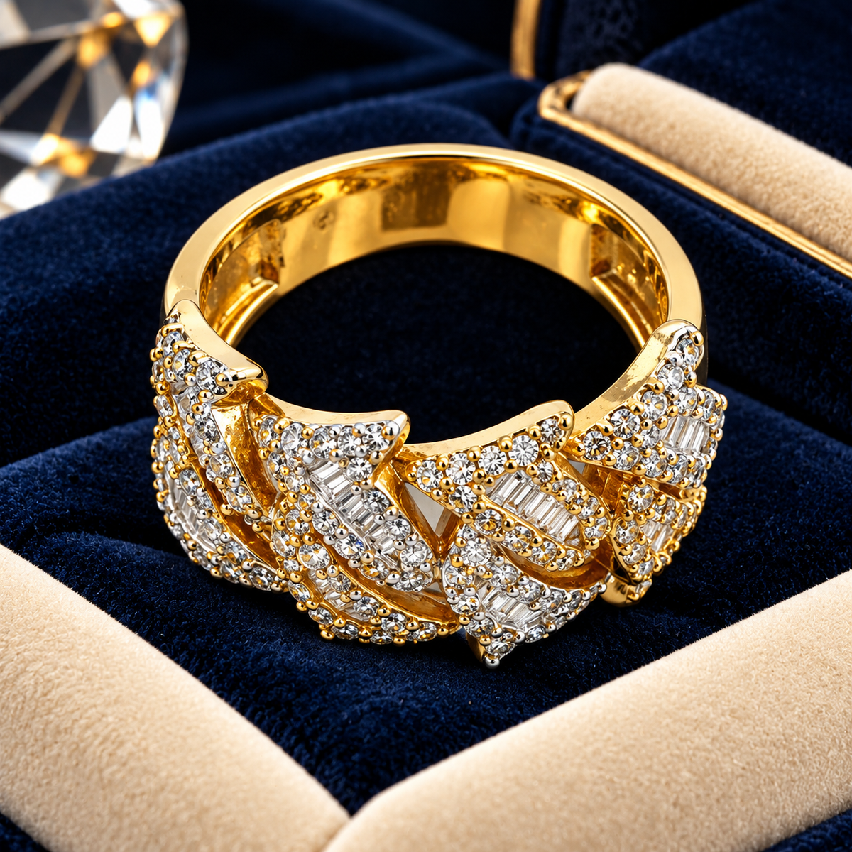 10K Yellow Gold 1.50 Carat Natural Diamond Barbed-Wire-Inspired Ring