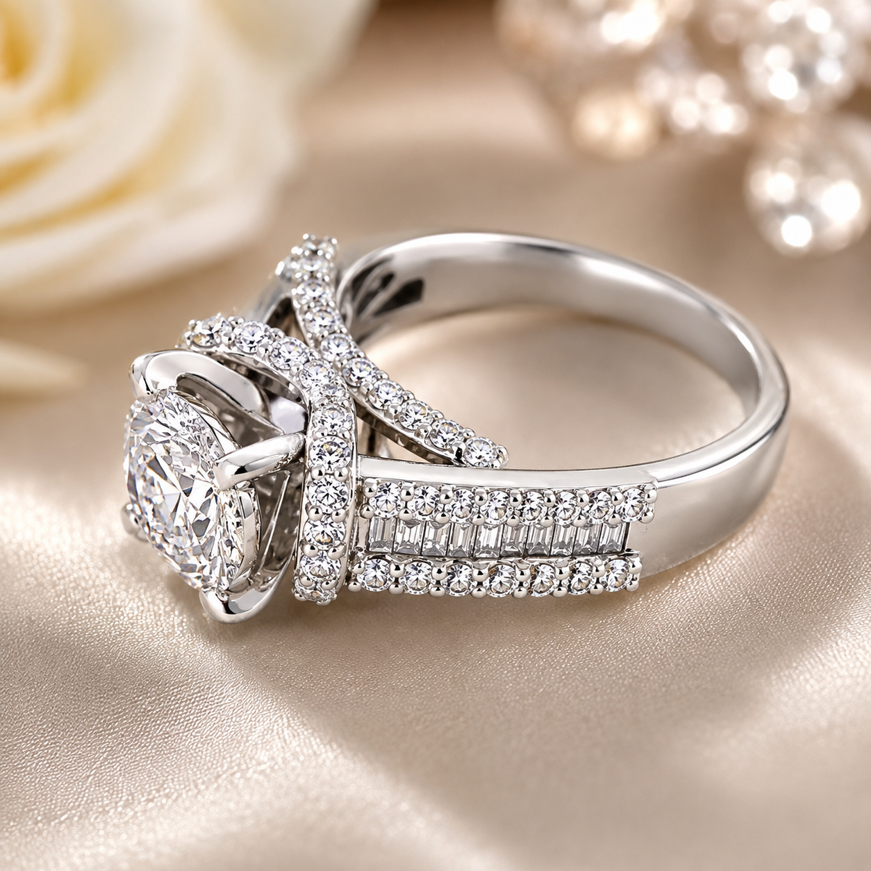 14K White Gold Natural Diamond Engagement Ring 1.75ct | Size 7