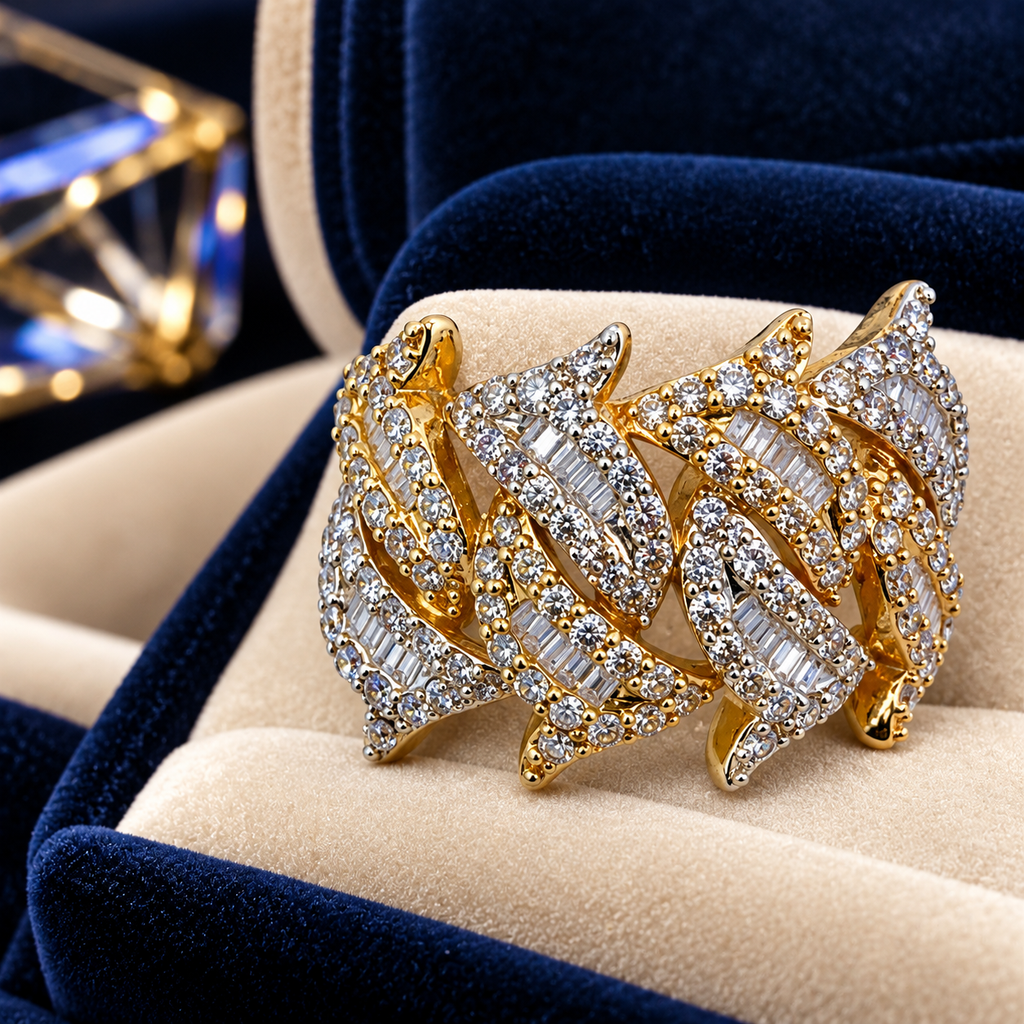 10K Yellow Gold 1.50 Carat Natural Diamond Barbed-Wire-Inspired Ring