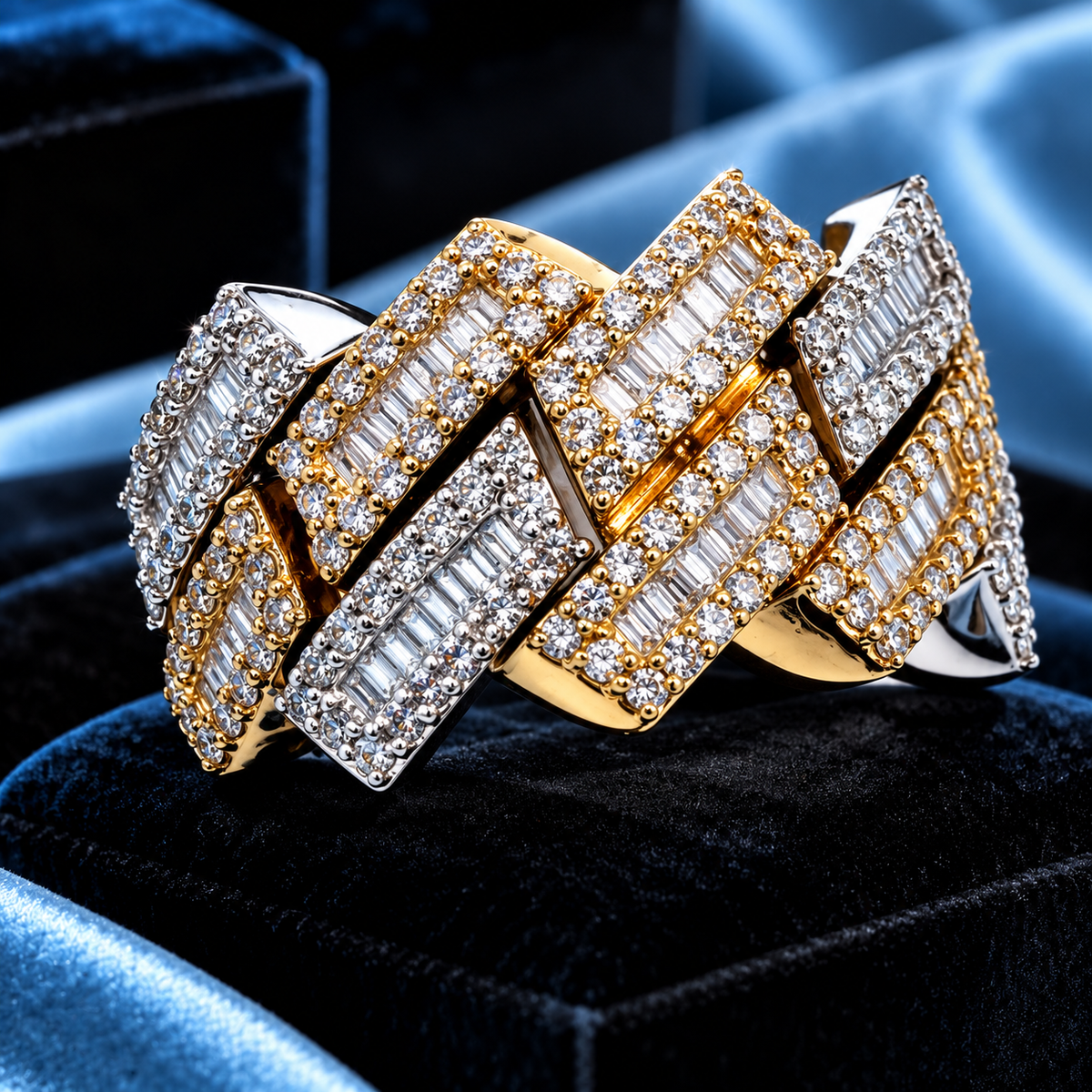 10K Yellow Gold Two-Tone 2.20 Carat Natural Diamond Cuban Link Ring