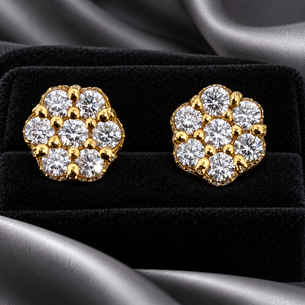 Gold-Plated 925 Sterling Silver 7-Stone Flower Moissanite Earrings