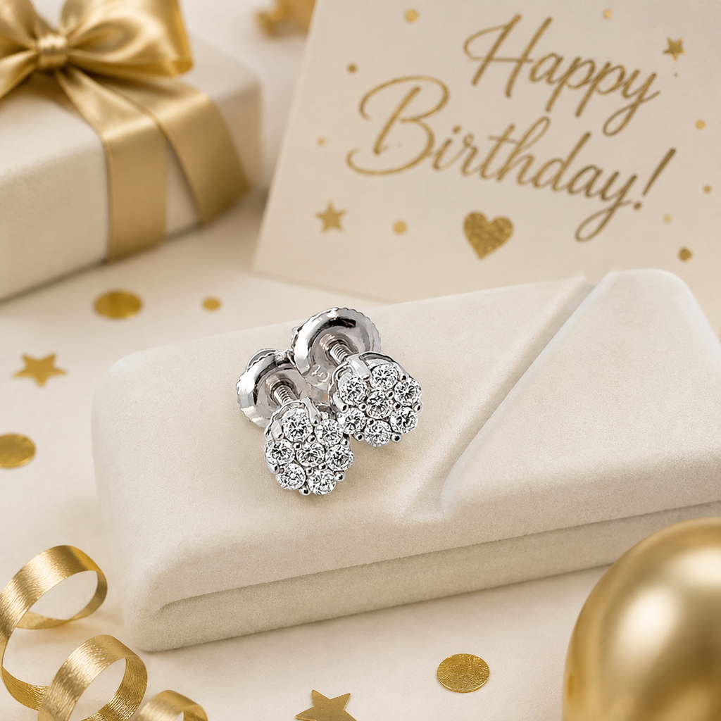 10K White Gold Flower Diamond Stud Earrings – .15ct Natural Diamonds
