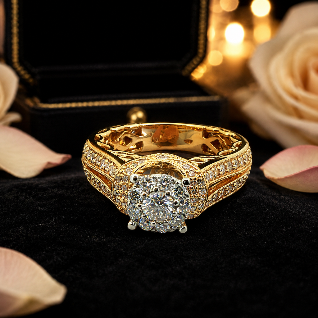 14K Yellow Gold Diamond Cluster Ring – 1.50ct Natural Diamonds