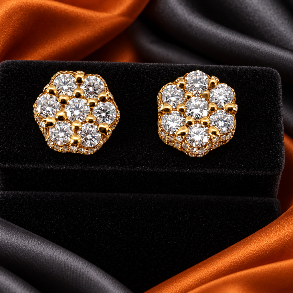 Gold-Plated 925 Sterling Silver 7-Stone Flower Moissanite Earrings