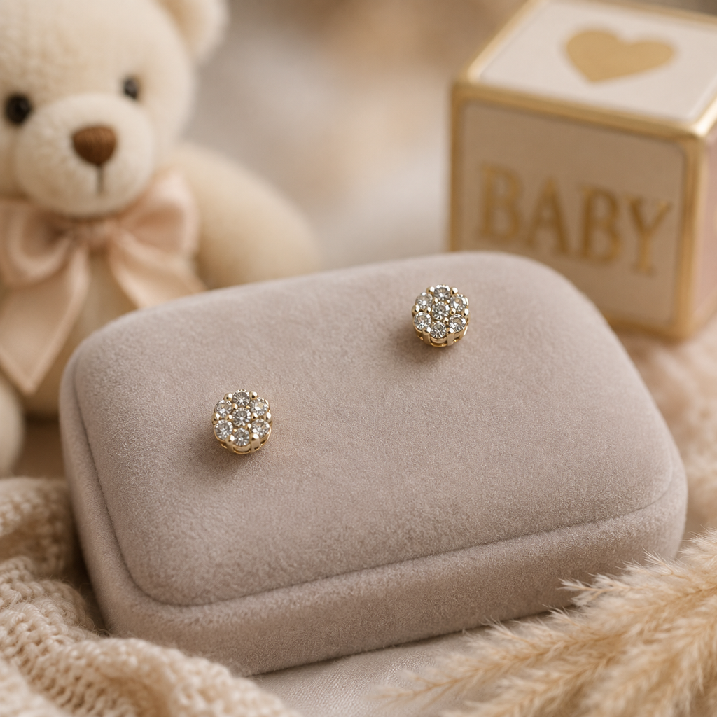 10K Yellow Gold Flower Diamond Stud Earrings – .10ct Natural Diamonds