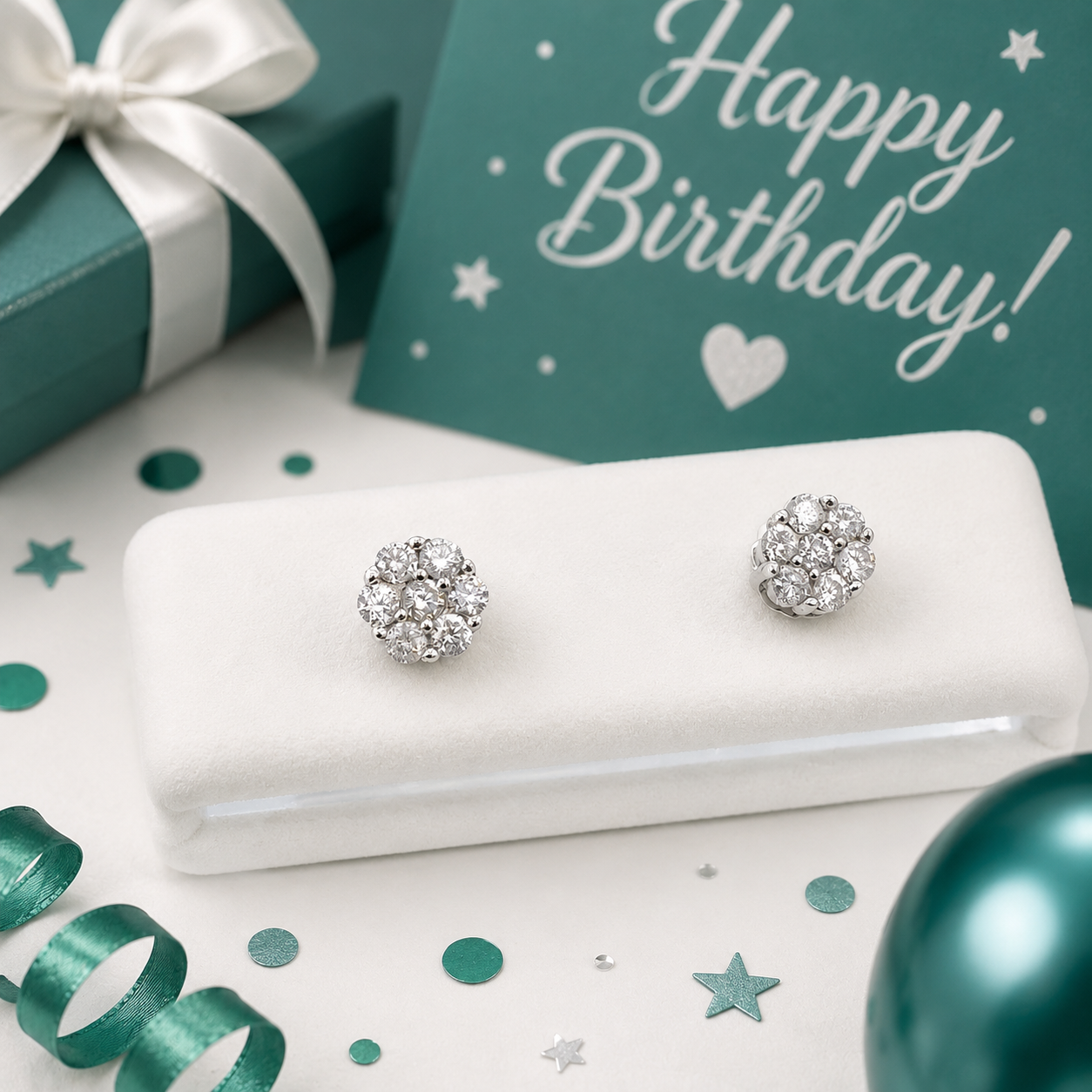 10K White Gold Flower Diamond Stud Earrings – .15ct Natural Diamonds