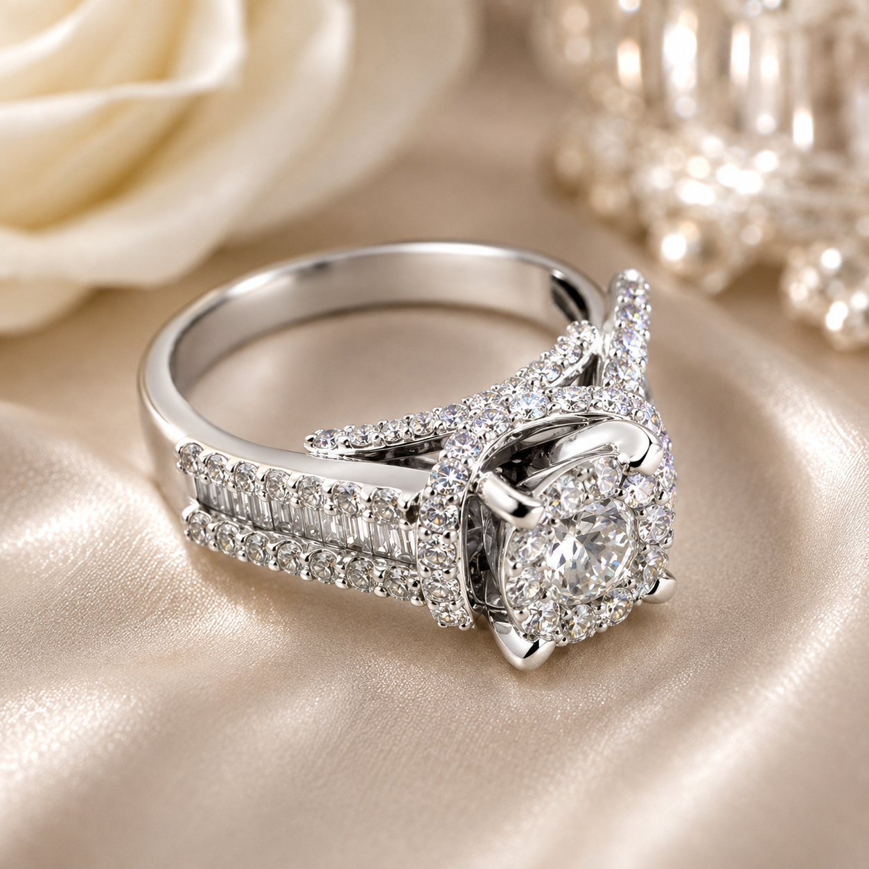 14K White Gold Natural Diamond Engagement Ring 1.75ct | Size 7