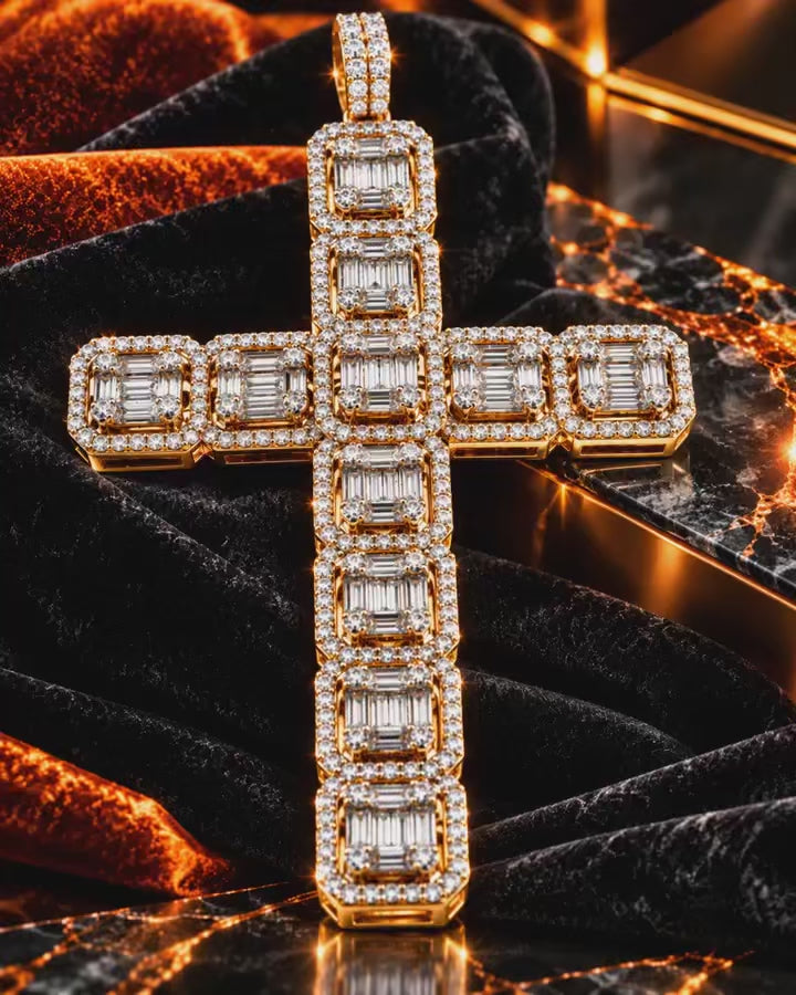 14K Yellow Gold Natural Diamond Cross Pendant | 2.33 CTW